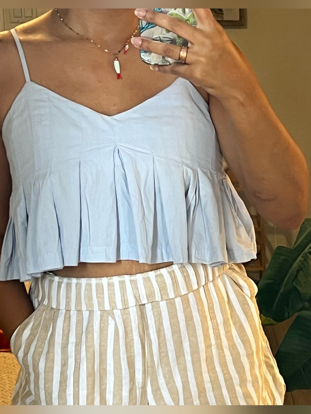 Free People Light Blue Pleated Crop Top